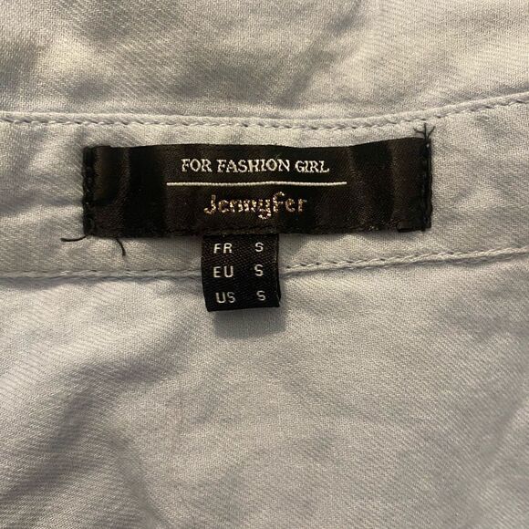 Jennyfer Blue Tie Front Button Down Shirt Women’s Size Small - Picture 4 of 6